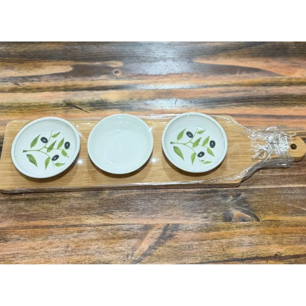 Olive Oil Dipping Bowl Plates Set (3) 4